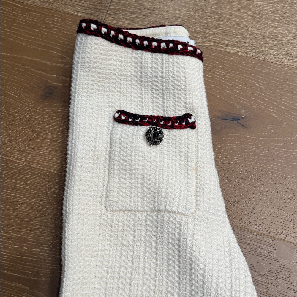 Self Portrait Ivory Knit Culotte Pants Tweed Style Size M cropped - Picture 5 of 6